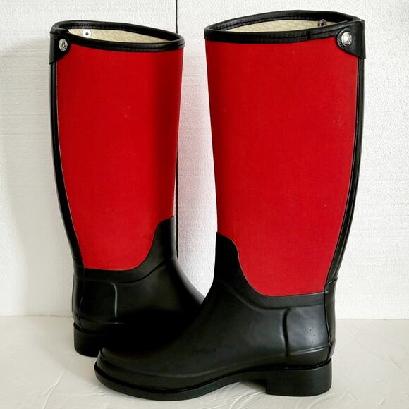 Hunter Bessy Red & Black Colorblock Winter Rain Boots Unisex Sz 6 Female 5 Male - Picture 6 of 12